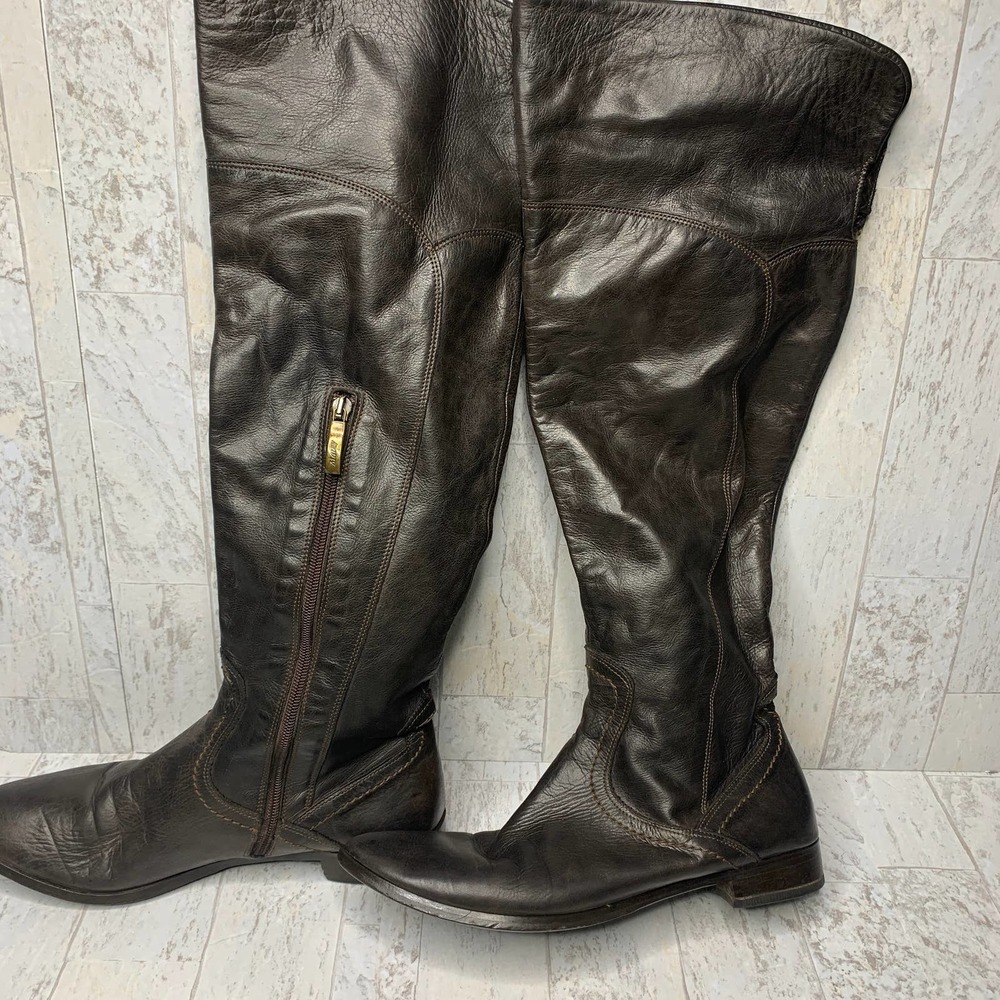 Mally Tall Riding Boots Women Size 41 Brown Leather Closed Toe Low Heel Side Zip View 3